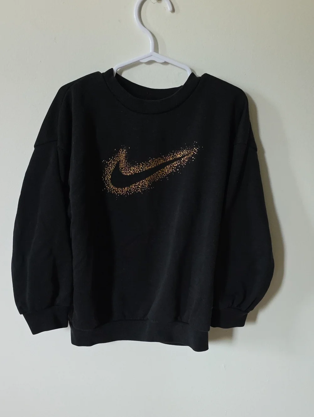 Nike Black Crewneck Sweatshirt with Gold Swoosh Accent, 3/4Y
